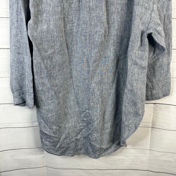 Lands End Womens size 1X 16w18w 3/4 Sleeve Button Front Linen Blouse Top Blue - Picture 7 of 10